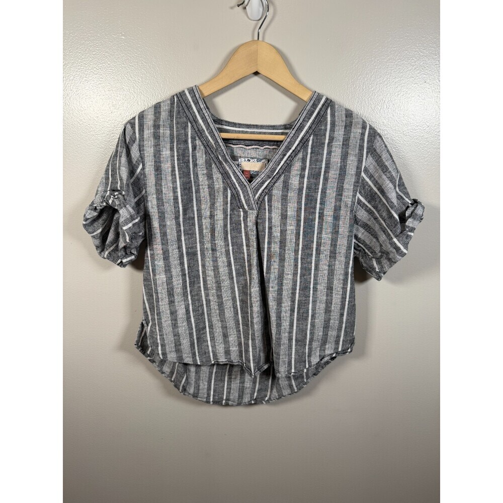 Anthropologie Pilcro Linen Blend Top Size XS Gray Stripes Oversized Coastal